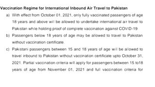 Travel from Oman to Pakistan New Sop's 01/10/21