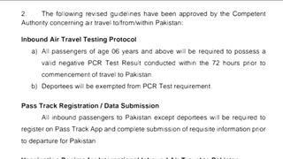 Travel from Oman to Pakistan New Sop's 01/10/21