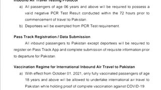 Travel from Oman to Pakistan New Sop's 01/10/21