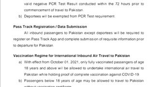 Travel from Oman to Pakistan New Sop's 01/10/21
