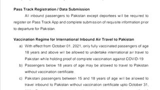 Travel from Oman to Pakistan New Sop's 01/10/21