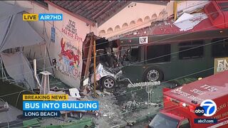 Multiple injuries reported as bus crashes into building in Long Beach