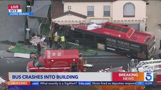 Public transit bus slams into restaurant in Long Beach; at least 14 hurt