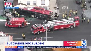 Public transit bus slams into restaurant in Long Beach; at least 14 hurt