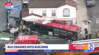 Public transit bus slams into restaurant in Long Beach; at least 14 hurt