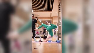 Try this inversion elbow stand with yoga wheel support #advancedyoga