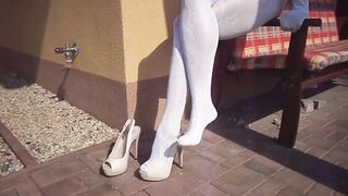 White pantyhose encasement