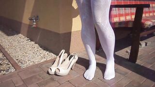 White pantyhose encasement