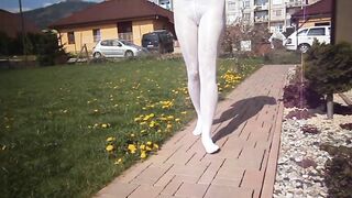 White pantyhose encasement