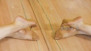 Feet in stockings without shoes at the gym